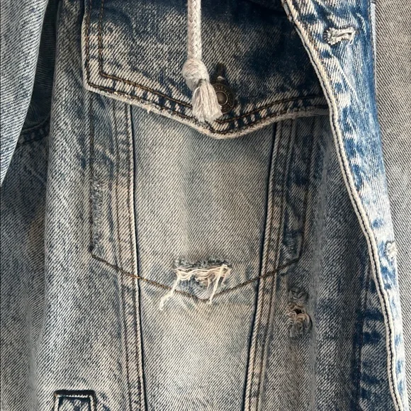 Free People Blue Jean Jacket with Gray Hood - Picture 3 of 8